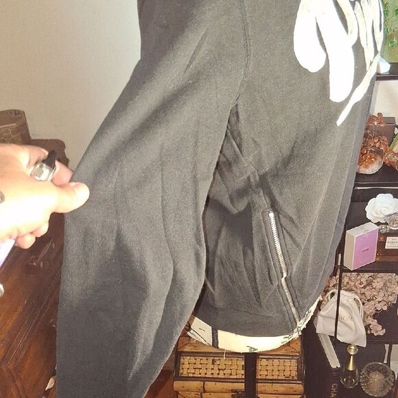 PINK VICTORIA'S SECRET Black Long Sleeve SweatShirt Pink Logo & Side Zip Small - Picture 5 of 10